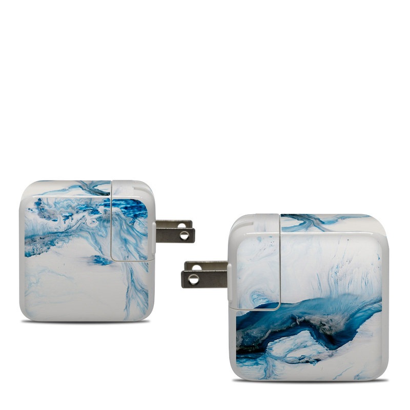 Apple 30W USB-C Power Adapter Skin design of Glacial landform, Blue, Water, Glacier, Sky, Arctic, Ice cap, Watercolor paint, Drawing, Art, with white, blue, black colors