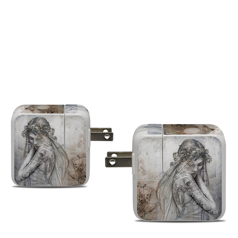 Apple 30W USB-C Power Adapter Skin design of Lady, Art, Illustration, Drawing, Painting, Sketch, Mythology, Figure drawing, Long hair, Visual arts, with white, gray, black colors