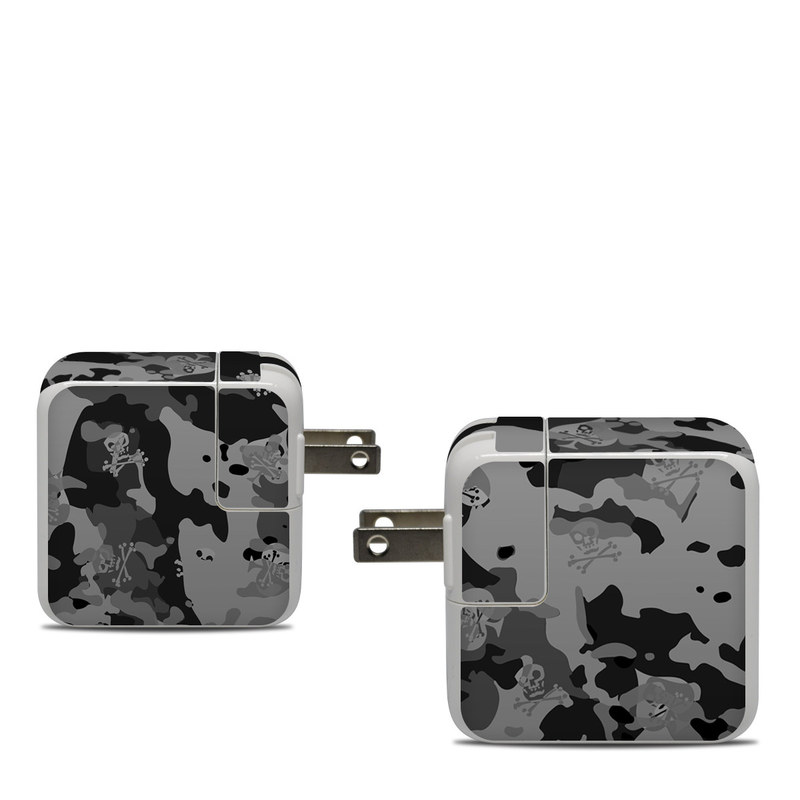 Apple 30W USB-C Power Adapter Skin design of Military camouflage, Pattern, Design, Camouflage, Illustration, Uniform, Black-and-white, Wallpaper, Art, with black, gray colors