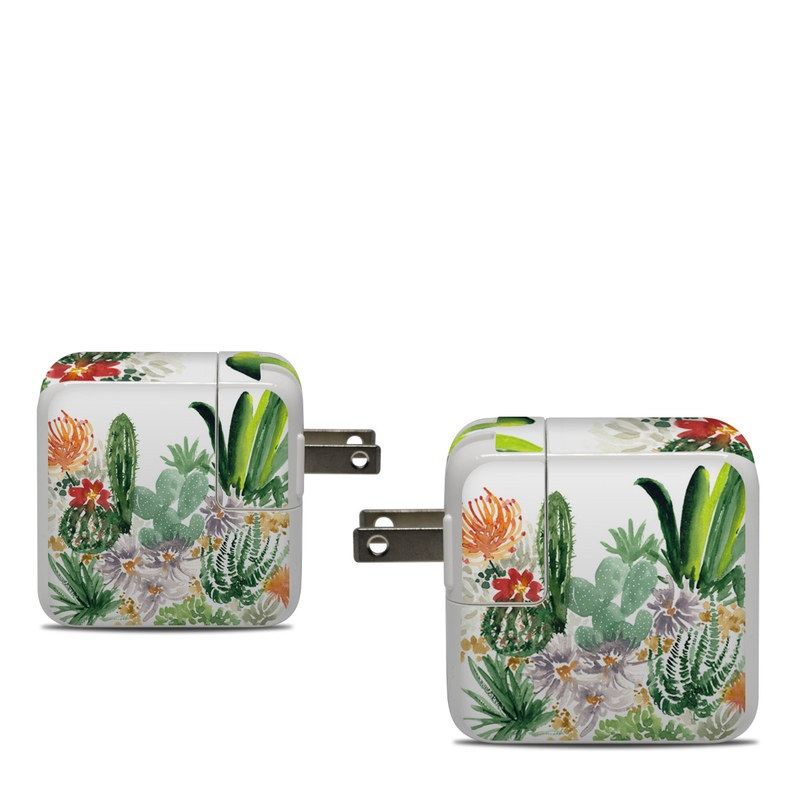 Apple 30W USB-C Power Adapter Skin design of Cactus, Plant, Flower, Botany, Leaf, Illustration, Pine, Grass, Succulent plant, Branch, with white, green, red, orange colors