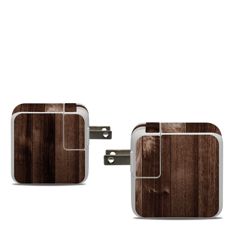 Apple 30W USB-C Power Adapter Skin design of Wood, Brown, Wood stain, Plank, Hardwood, Wood flooring, Line, Pattern, Floor, Flooring, with brown colors