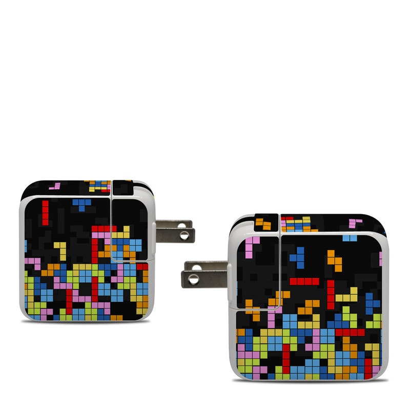 Apple 30W USB-C Power Adapter Skin design of Pattern, Symmetry, Font, Design, Graphic design, Line, Colorfulness, Magenta, Square, Graphics, with black, green, blue, orange, red colors