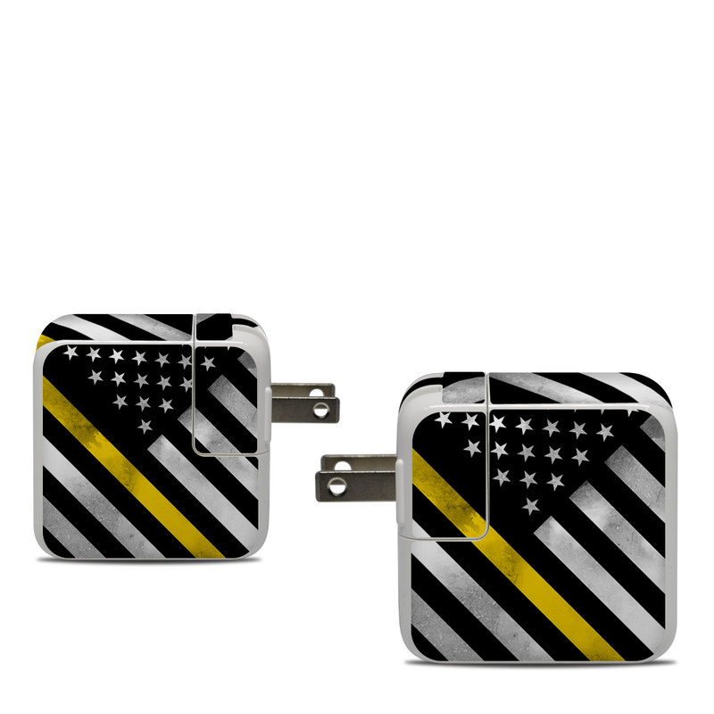 Apple 30W USB-C Power Adapter Skin design of Flag of the united states, Flag, Yellow, Line, Black-and-white, Pattern, Monochrome, Graphic design, Parallel, with black, white, gray, yellow colors