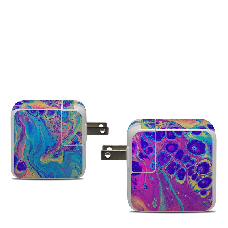 Apple 30W USB-C Power Adapter Skin design of Psychedelic art, Pattern, Purple, Visual arts, Design, Art, Fractal art, Electric blue, Graphic design, Graphics, with blue, yellow, purple, pink colors