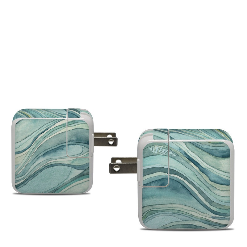 Apple 30W USB-C Power Adapter Skin design of Aqua, Blue, Pattern, Turquoise, Teal, Water, Design, Line, Wave, Textile, with gray, blue colors