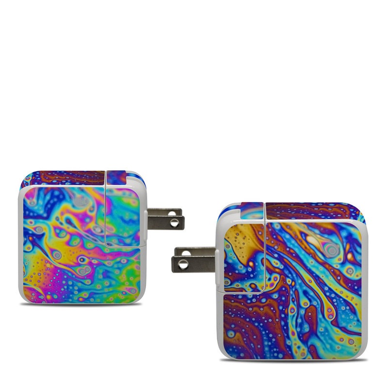 Apple 30W USB-C Power Adapter Skin design of Psychedelic art, Blue, Pattern, Art, Visual arts, Water, Organism, Colorfulness, Design, Textile, with gray, blue, orange, purple, green colors