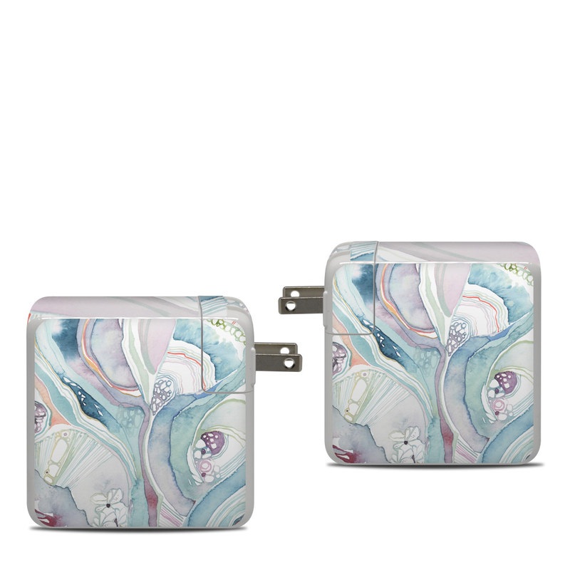 Apple 87W USB-C Power Adapter Skin design of Watercolor paint, Plant, Art, Illustration, Flower, with blue, purple, pink, red, orange colors