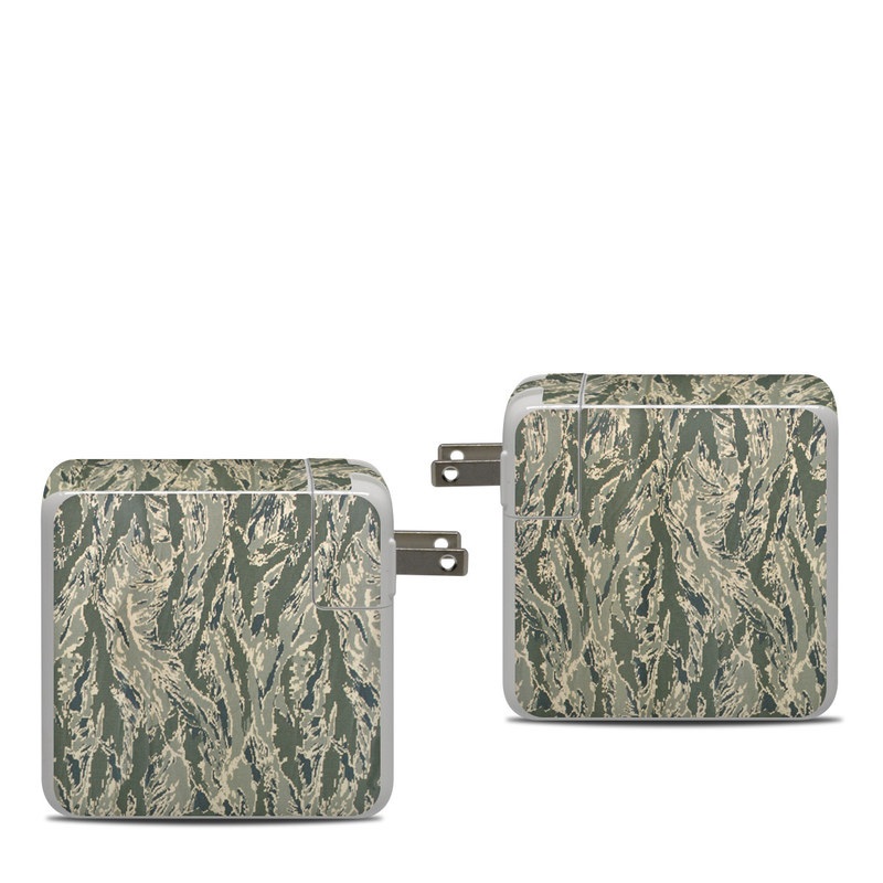 Apple 87W USB-C Power Adapter Skin design of Pattern, Grass, Plant, with gray, green colors