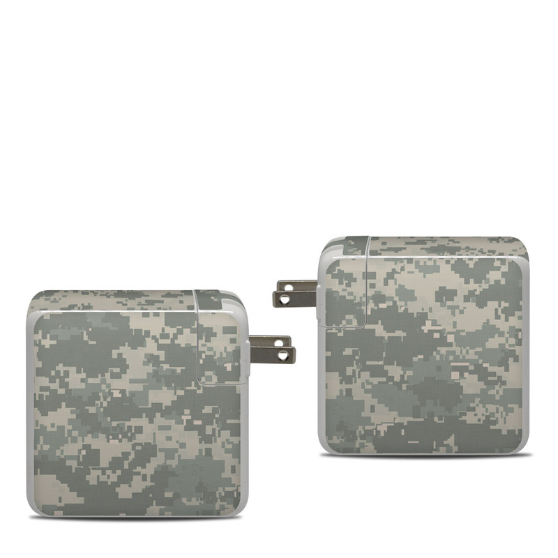 Apple 87W USB-C Power Adapter Skin design of Military camouflage, Green, Pattern, Uniform, Camouflage, Design, Wallpaper, with gray, green colors
