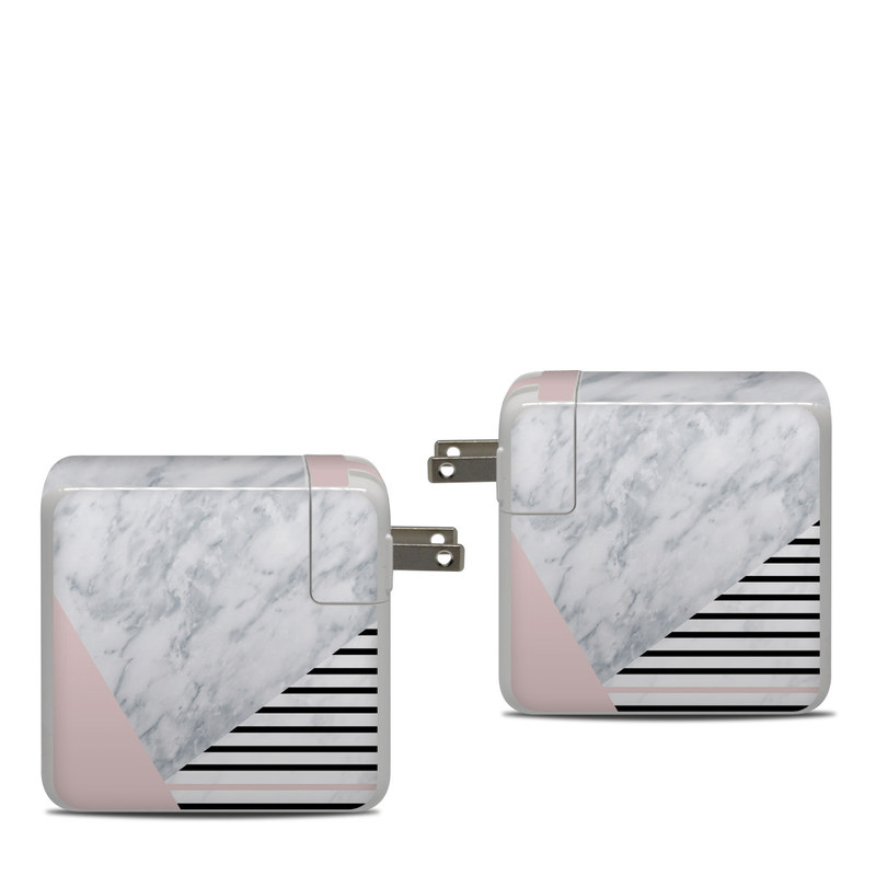 Apple 87W USB-C Power Adapter Skin design of White, Line, Architecture, Stairs, Parallel, with gray, black, white, pink colors