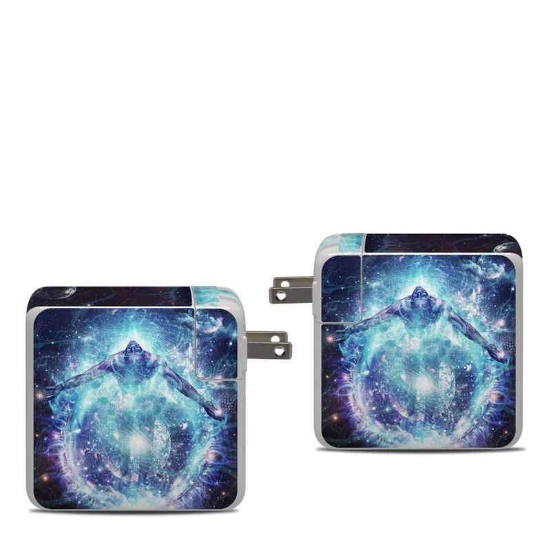 Apple 87W USB-C Power Adapter Skin design of Outer space, Astronomical object, Universe, Space, Sky, Atmosphere, Fractal art, Nebula, Science, Star, with blue, black, red, yellow, white colors