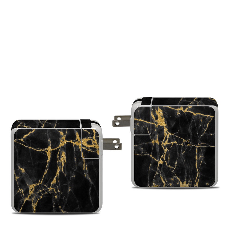 Apple 87W USB-C Power Adapter Skin design of Black, Yellow, Water, Brown, Branch, Leaf, Rock, Tree, Marble, Sky, with black, yellow colors