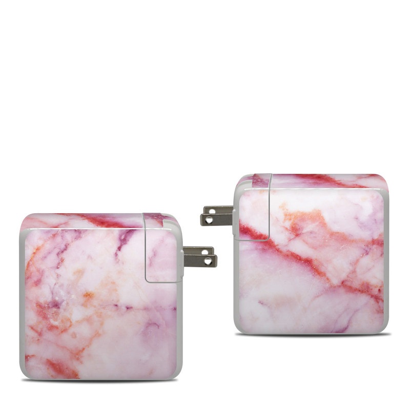 Apple 87W USB-C Power Adapter Skin design of Pink, Skin, Flesh, Textile, Fur, with pink, red, white, purple, orange colors
