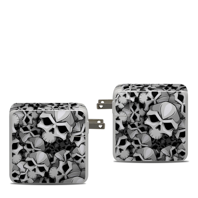 Apple 87W USB-C Power Adapter Skin design of Pattern, Black-and-white, Monochrome, Ball, Football, Monochrome photography, Design, Font, Stock photography, Photography, with gray, black colors