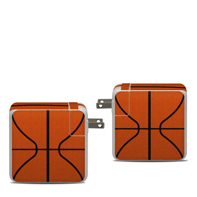 Apple 87W USB-C Power Adapter Skin design of Orange, Basketball, Line, Pattern, Sport venue, Brown, Yellow, Design, Net, Team sport, with orange, black colors