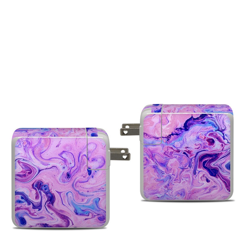 Apple 87W USB-C Power Adapter Skin design of Purple, Violet, Lilac, Art, Pattern, Modern art, Painting, Visual arts, Acrylic paint, Magenta, with pink, purple, blue colors
