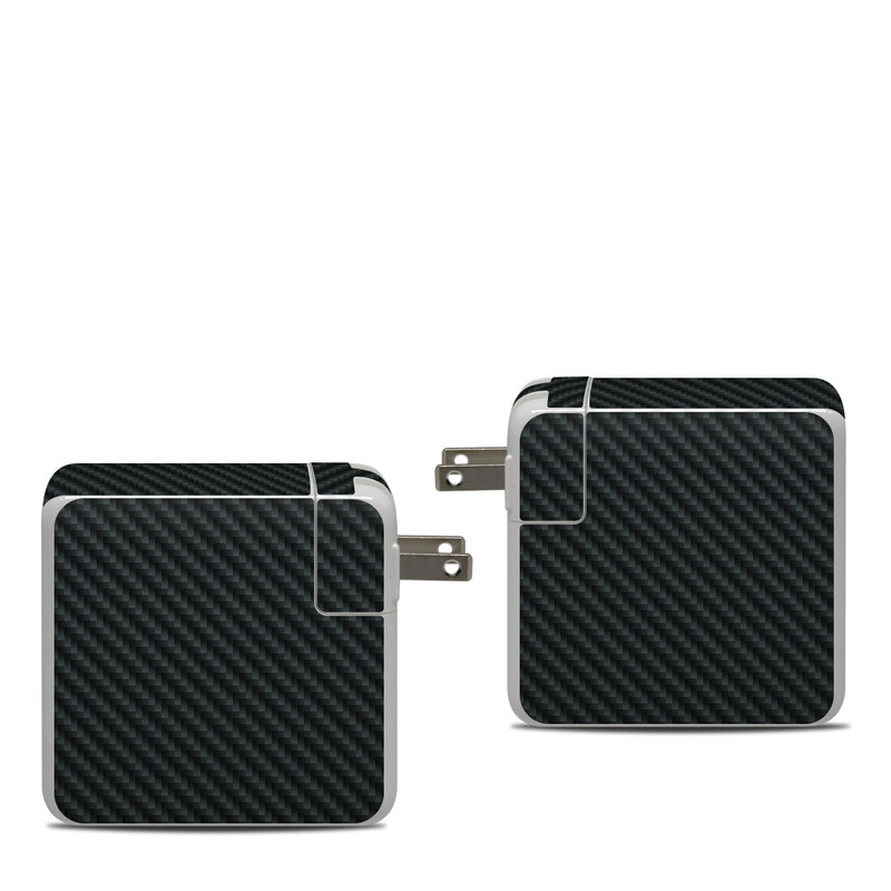 Apple 87W USB-C Power Adapter Skin design of Green, Black, Blue, Pattern, Turquoise, Carbon, Textile, Metal, Mesh, Woven fabric, with black colors