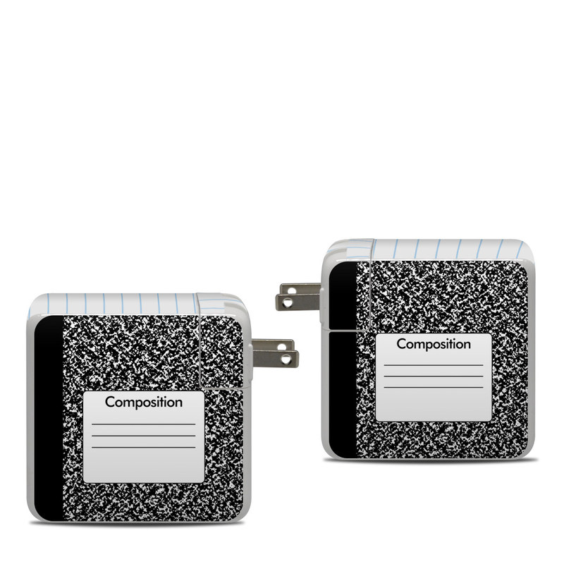 Apple 87W USB-C Power Adapter Skin design of Text, Font, Line, Pattern, Black-and-white, Illustration, with black, gray, white colors