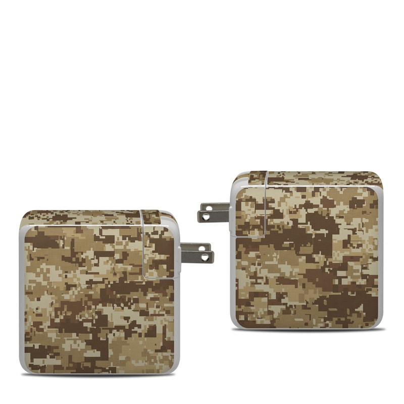 Apple 87W USB-C Power Adapter Skin design of Military camouflage, Brown, Pattern, Camouflage, Wall, Beige, Design, Textile, Uniform, Flooring, with brown colors