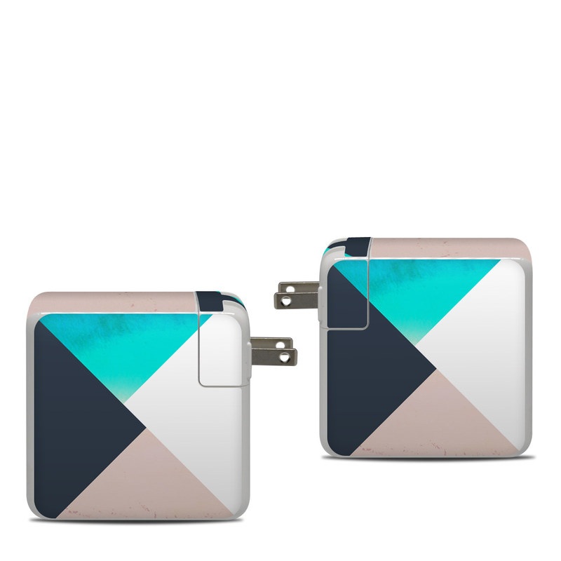 Apple 87W USB-C Power Adapter Skin design of Blue, Turquoise, Aqua, Line, Triangle, Design, Material property, Graphic design, Pattern, Architecture, with black, white, brown, blue colors