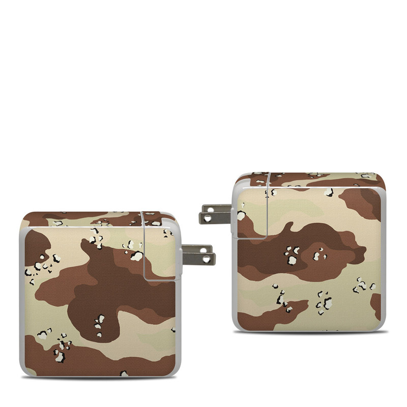 Apple 87W USB-C Power Adapter Skin design of Military camouflage, Brown, Pattern, Design, Camouflage, Textile, Beige, Illustration, Uniform, Metal, with gray, red, black, green colors