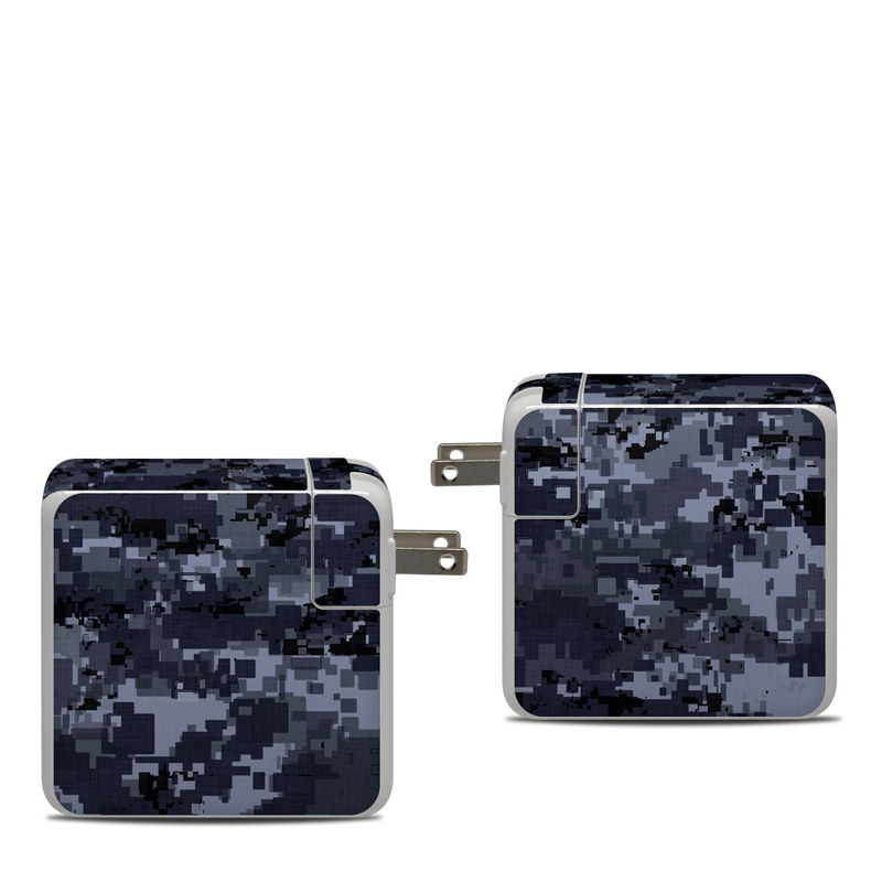 Apple 87W USB-C Power Adapter Skin design of Military camouflage, Black, Pattern, Blue, Camouflage, Design, Uniform, Textile, Black-and-white, Space, with black, gray, blue colors