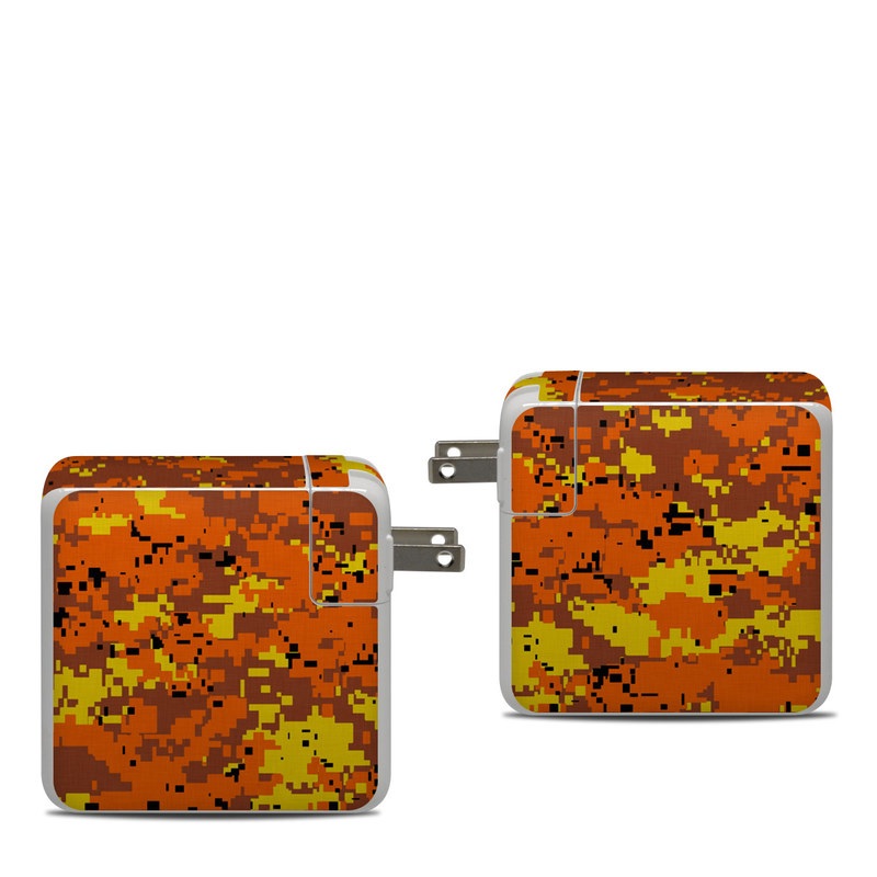 Apple 87W USB-C Power Adapter Skin design of Orange, Yellow, Leaf, Tree, Pattern, Autumn, Plant, Deciduous, with red, green, black colors