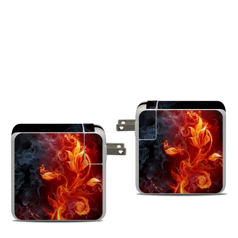 Apple 87W USB-C Power Adapter Skin design of Flame, Fire, Heat, Red, Orange, Fractal art, Graphic design, Geological phenomenon, Design, Organism, with black, red, orange colors
