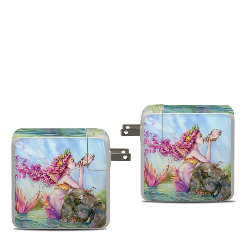 Apple 87W USB-C Power Adapter Skin design of Cg artwork, Mythology, Illustration, Fictional character, Watercolor paint, Art, Painting, Plant, Mythical creature, with blue, pink, purple, green, gray colors