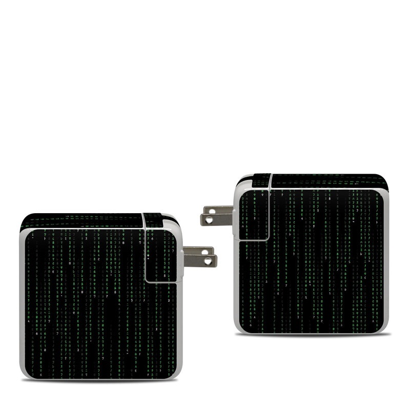 Apple 87W USB-C Power Adapter Skin design of Green, Black, Pattern, Symmetry, with black colors