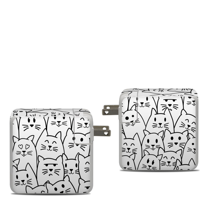 Apple 87W USB-C Power Adapter Skin design of White, Line art, Text, Black, Pattern, Black-and-white, Line, Design, Font, Organism, with white, black colors