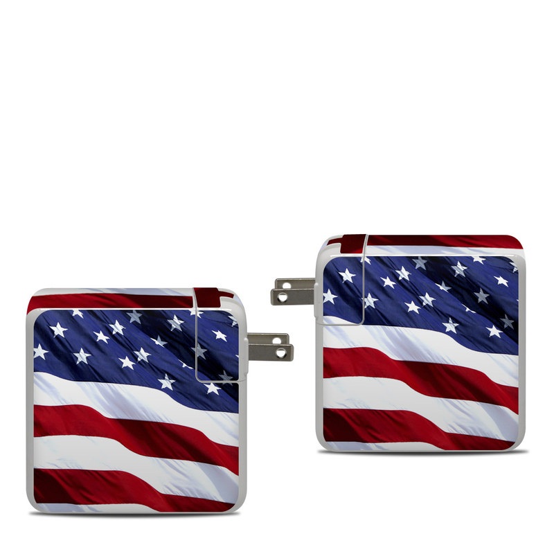 Apple 87W USB-C Power Adapter Skin design of Flag, Flag of the united states, Flag Day (USA), Veterans day, Memorial day, Holiday, Independence day, Event, with red, blue, white colors