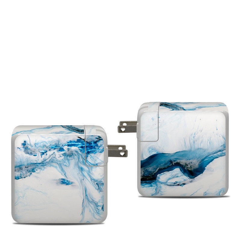 Apple 87W USB-C Power Adapter Skin design of Glacial landform, Blue, Water, Glacier, Sky, Arctic, Ice cap, Watercolor paint, Drawing, Art, with white, blue, black colors
