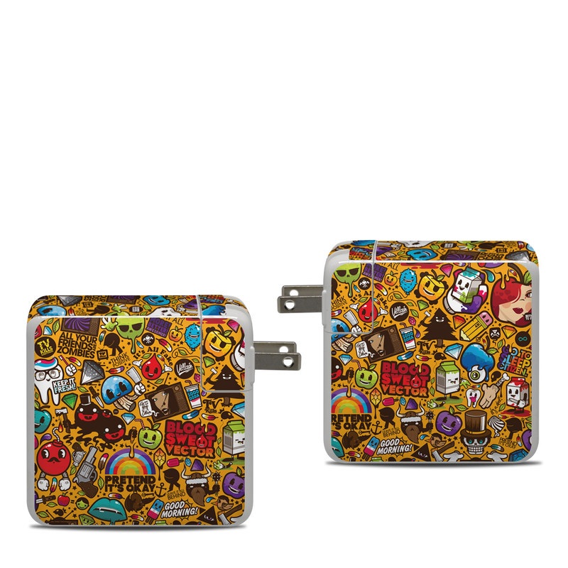 Apple 87W USB-C Power Adapter Skin design of Pattern, Psychedelic art, Visual arts, Art, Design, Illustration, Graphic design, Doodle, with black, green, red, gray, orange, blue colors