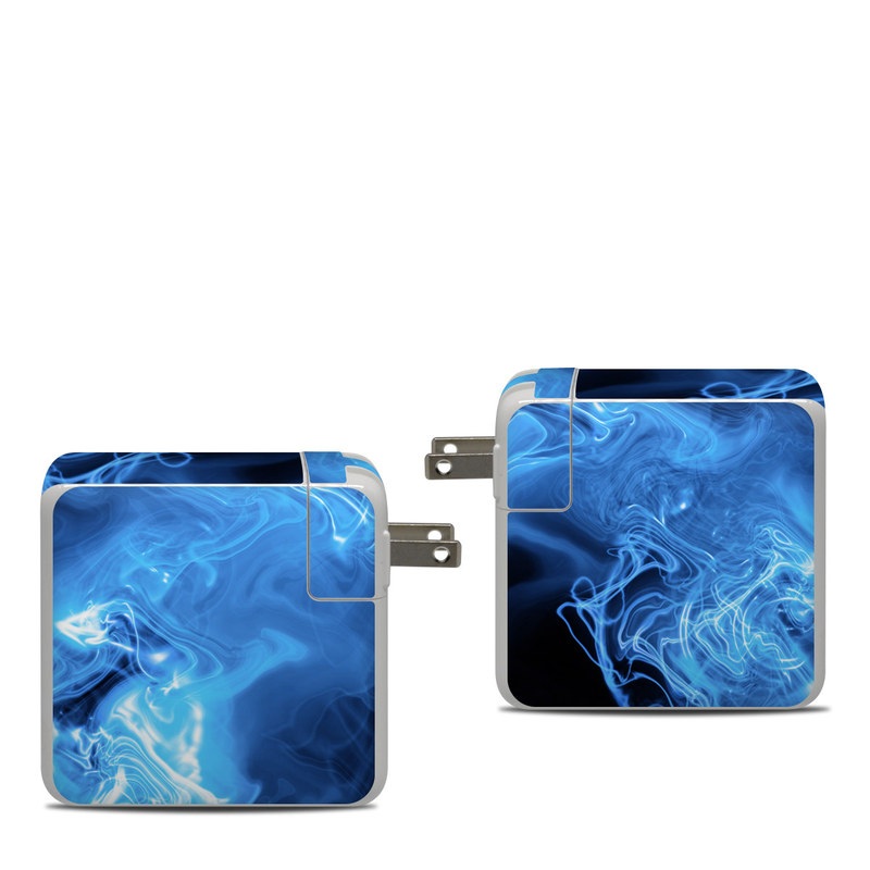 Apple 87W USB-C Power Adapter Skin design of Blue, Water, Electric blue, Organism, Pattern, Smoke, Liquid, Art, with blue, black, purple colors