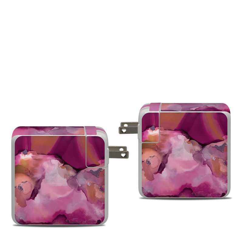 Apple 87W USB-C Power Adapter Skin design of Purple, Pink, Watercolor paint, Magenta, Illustration, Art, with white, red, pink, white colors