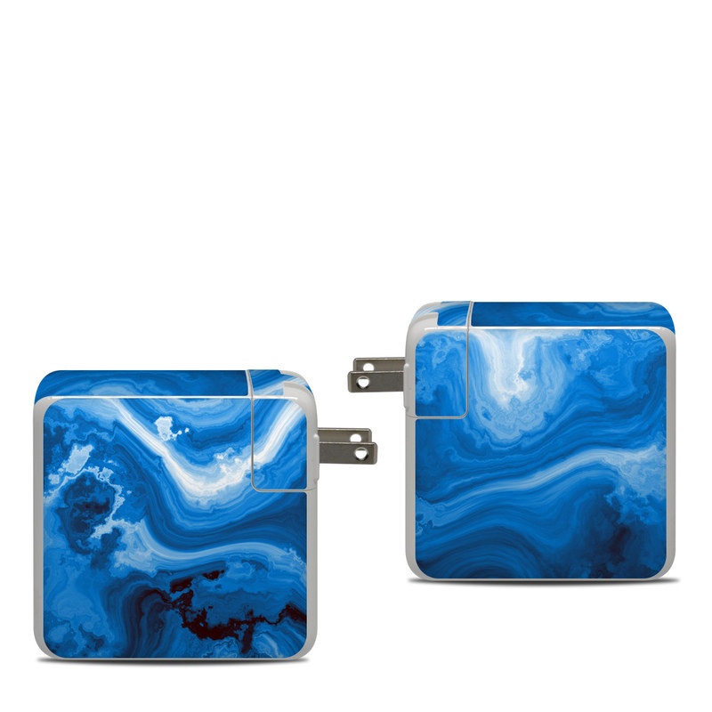 Apple 87W USB-C Power Adapter Skin design of Blue, Water, Aqua, Azure, Turquoise, Pattern, Liquid, Wave, Electric blue, Design, with blue, white, black colors