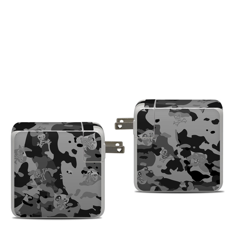 Apple 87W USB-C Power Adapter Skin design of Military camouflage, Pattern, Design, Camouflage, Illustration, Uniform, Black-and-white, Wallpaper, Art, with black, gray colors