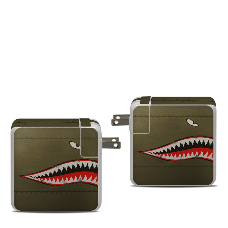 Apple 87W USB-C Power Adapter Skin design of Red, Leaf, Plant, Illustration, Art, Carmine, Graphics, Perennial plant, with black, red, gray colors