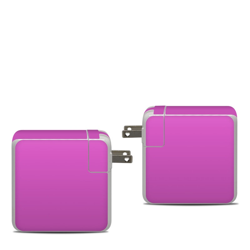 Apple 87W USB-C Power Adapter Skin design of Violet, Pink, Purple, Red, Lilac, Magenta, Blue, Lavender, Text, Sky, with pink colors