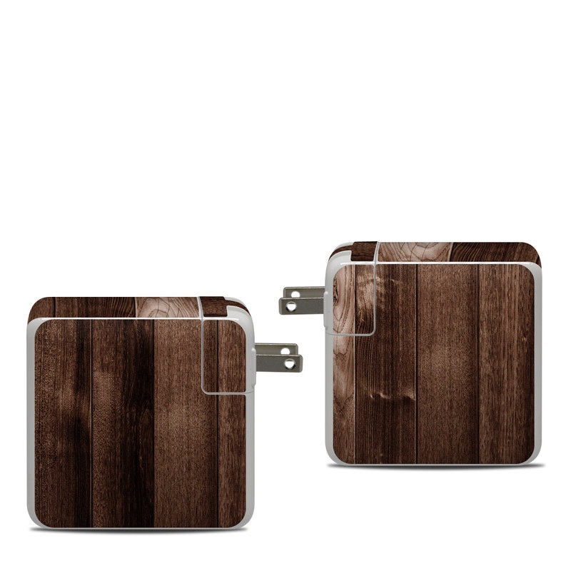 Apple 87W USB-C Power Adapter Skin design of Wood, Brown, Wood stain, Plank, Hardwood, Wood flooring, Line, Pattern, Floor, Flooring, with brown colors