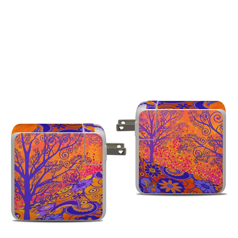 Apple 87W USB-C Power Adapter Skin design of Blue, Orange, Art, Acrylic paint, Modern art, Pattern, Visual arts, Painting, Majorelle blue, Psychedelic art, with orange, yellow, red, purple colors