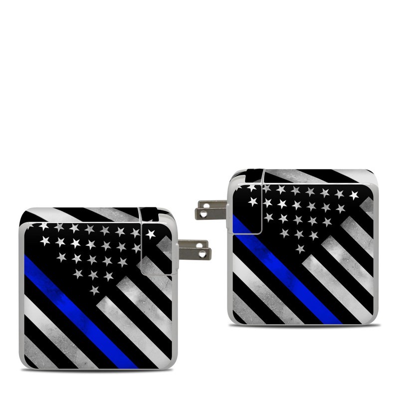 Apple 87W USB-C Power Adapter Skin design of Flag of the united states, Flag, Cobalt blue, Pattern, Line, Black-and-white, Design, Monochrome, Electric blue, Parallel, with black, white, gray, blue colors