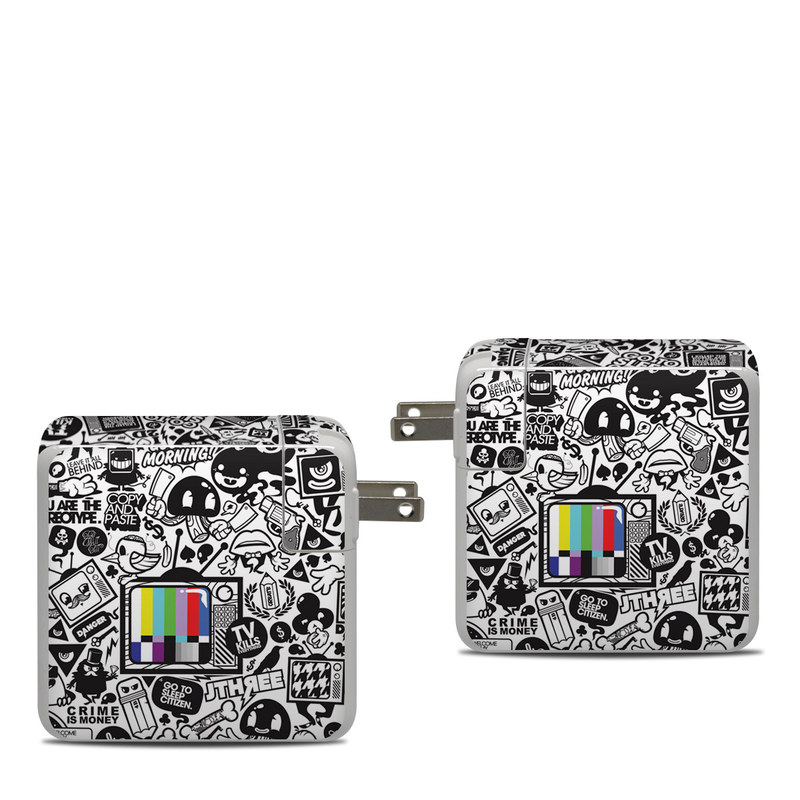 Apple 87W USB-C Power Adapter Skin design of Pattern, Drawing, Doodle, Design, Visual arts, Font, Black-and-white, Monochrome, Illustration, Art, with gray, black, white colors