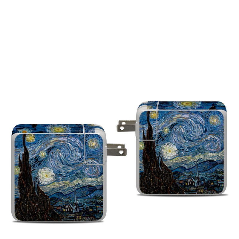 Apple 87W USB-C Power Adapter Skin design of Painting, Purple, Art, Tree, Illustration, Organism, Watercolor paint, Space, Modern art, Plant, with gray, black, blue, green colors