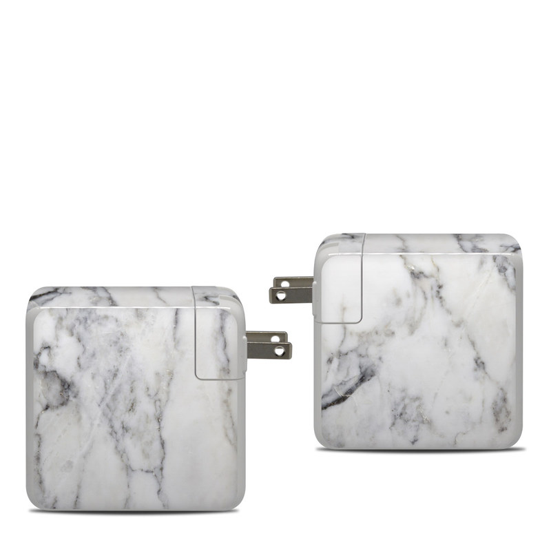 Apple 87W USB-C Power Adapter Skin design of White, Geological phenomenon, Marble, Black-and-white, Freezing, with white, black, gray colors