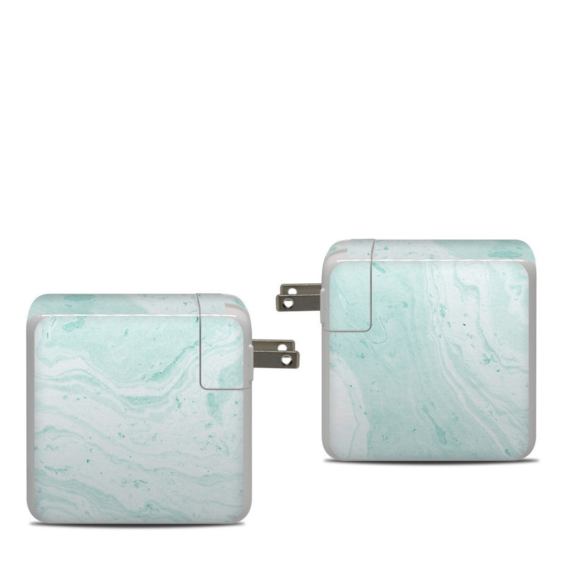 Apple 87W USB-C Power Adapter Skin design of White, Aqua, Pattern, with green, blue colors