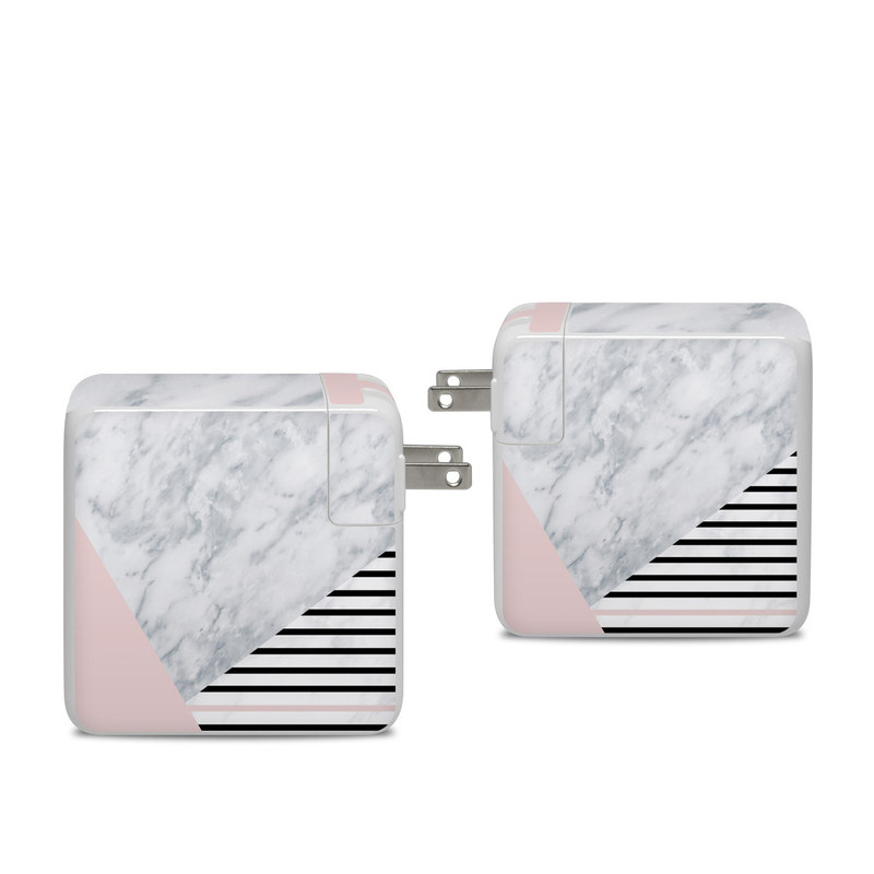 Apple 96W USB-C Power Adapter Skin design of White, Line, Architecture, Stairs, Parallel, with gray, black, white, pink colors