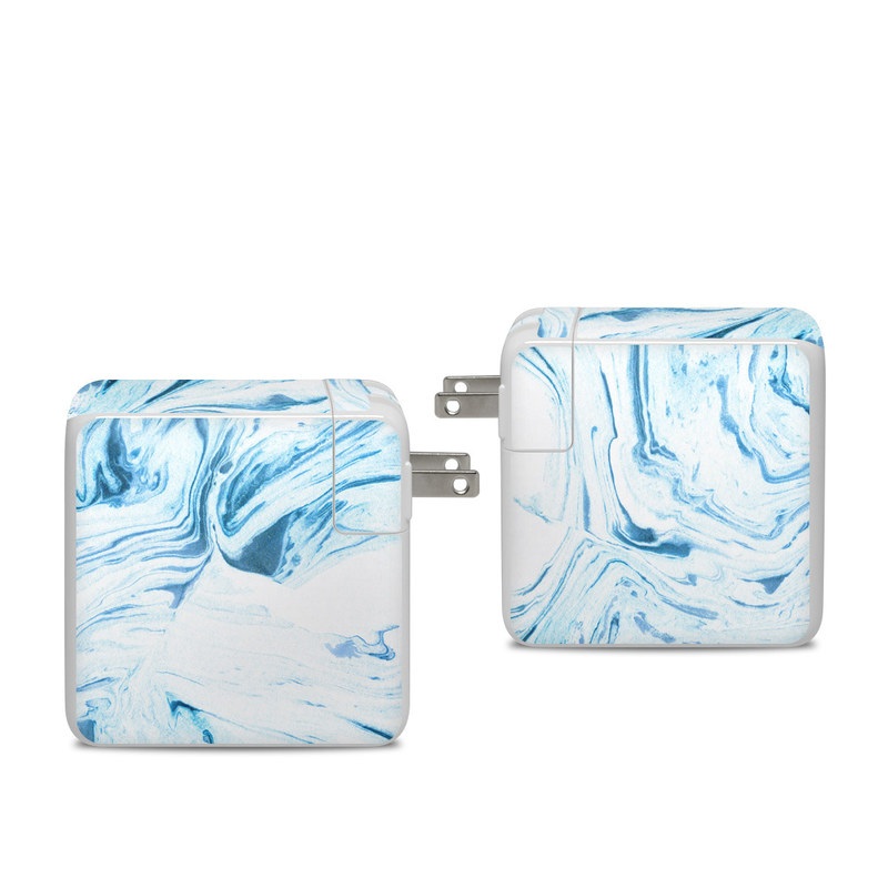Apple 96W USB-C Power Adapter Skin design of Water, Aqua, Wind wave, Drawing, Painting, Wave, Pattern, Art, with blue colors