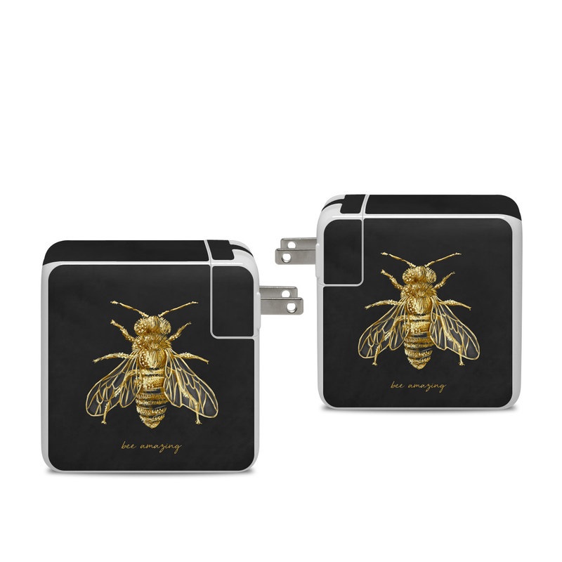 Apple 96W USB-C Power Adapter Skin design of Insect, Invertebrate, Membrane-winged insect, Arthropod, Pest, Net-winged insects, Bee, Cicada, Macro photography, Pollinator, with black, yellow, white colors